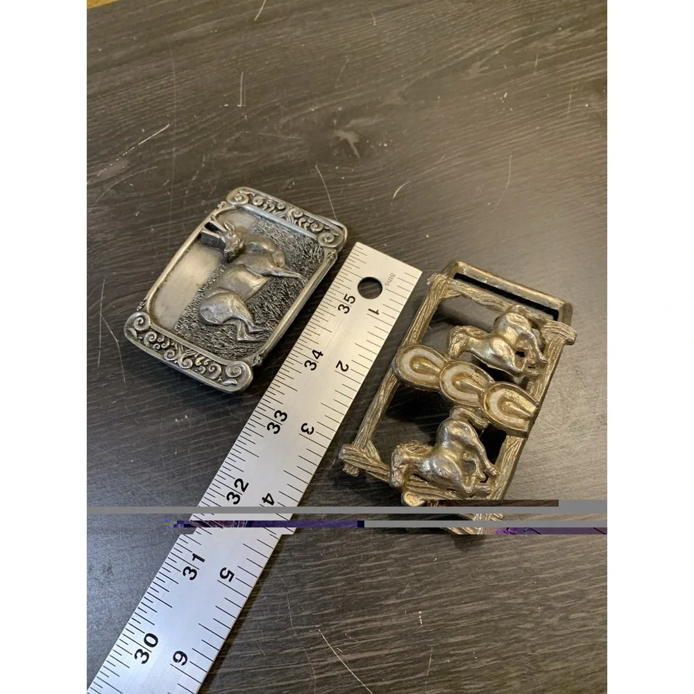 Lot Of 2 Vintage Belt Buckles Siskiyou‎ Bergamot Antelope & Double Horse